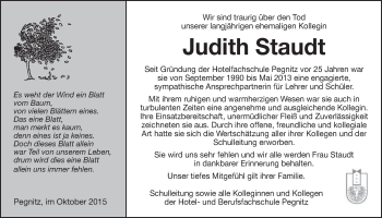 Anzeige von Judith Staudt von Nordbayerischer Kurier