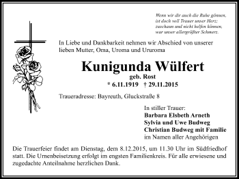 Anzeige von Kunigunda Wülfert von Nordbayerischer Kurier