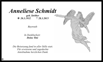 Anzeige von Anneliese Schmidt von Nordbayerischer Kurier