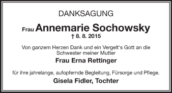 Anzeige von Annemarie Sochowsky von Nordbayerischer Kurier
