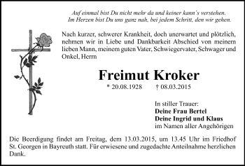Anzeige von Freimut Kroker von Nordbayerischer Kurier