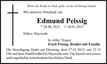 Anzeige von Edmund Peissig von Nordbayerischer Kurier