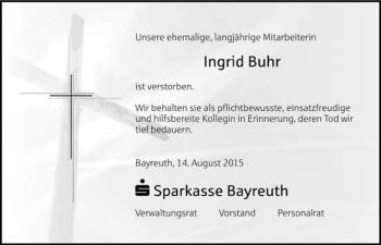 Anzeige von Ingrid Buhr von Nordbayerischer Kurier