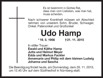 Anzeige von Udo Hamp von Nordbayerischer Kurier