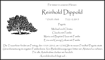Anzeige von Reinhold Dippold von Nordbayerischer Kurier