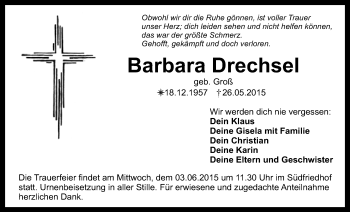 Anzeige von Barbara Drechsel von Nordbayerischer Kurier