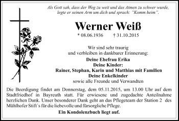 Anzeige von Werner Weiß von Nordbayerischer Kurier