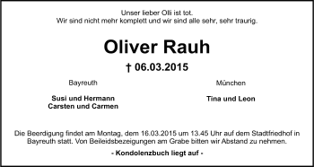 Anzeige von Oliver Rauh von Nordbayerischer Kurier