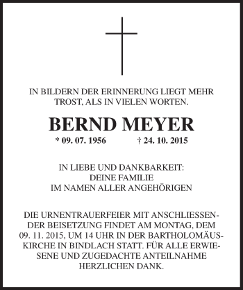 Anzeige von Bernd Meyer von Nordbayerischer Kurier