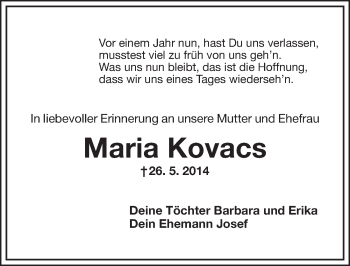 Anzeige von Maria Kovacs von Nordbayerischer Kurier