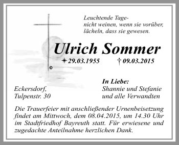 Anzeige von Ulrich Sommer von Nordbayerischer Kurier