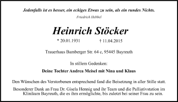 Anzeige von Heinrich Stöcker von Nordbayerischer Kurier