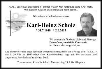 Anzeige von Karl-Heinz Scholz von Nordbayerischer Kurier