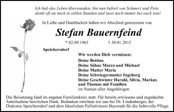 Anzeige von Stefan Bauernfeind von Nordbayerischer Kurier