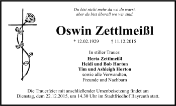 Anzeige von Oswin Zettlmeißl von Nordbayerischer Kurier