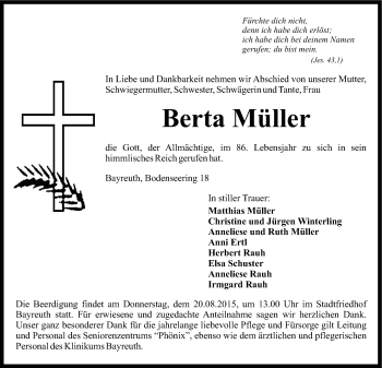 Anzeige von Berta Müller von Nordbayerischer Kurier