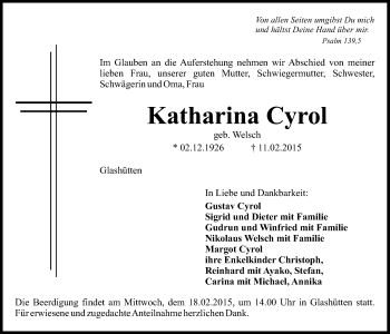 Anzeige von Katharina Cyrol von Nordbayerischer Kurier