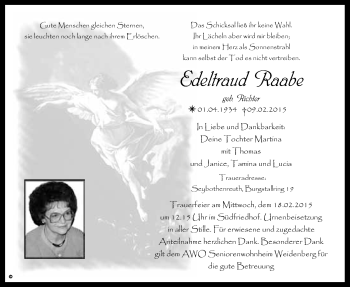 Anzeige von Edeltraud Raabe von Nordbayerischer Kurier