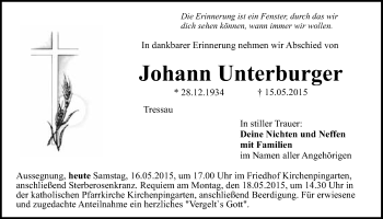 Anzeige von Johann Unterburger von Nordbayerischer Kurier