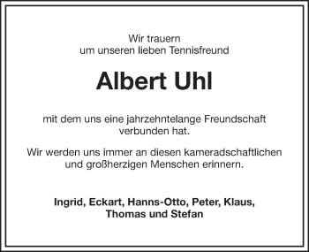 Anzeige von Albert Uhl von Nordbayerischer Kurier