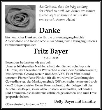 Anzeige von Fritz Bayer von Nordbayerischer Kurier