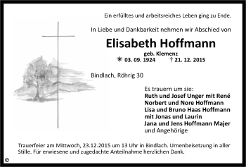 Anzeige von Elisabeth Hoffmann von Nordbayerischer Kurier