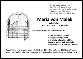 Anzeige von Maria von Malek von Nordbayerischer Kurier