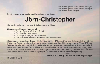 Anzeige von Jörn-Christopher  von Nordbayerischer Kurier