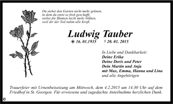 Anzeige von Ludwig Tauber von Nordbayerischer Kurier