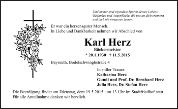 Anzeige von Karl Herz von Nordbayerischer Kurier