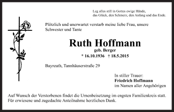 Anzeige von Ruth Hoffmann von Nordbayerischer Kurier