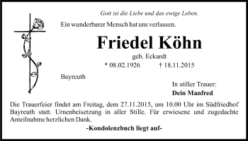Anzeige von Friedel Köhn von Nordbayerischer Kurier