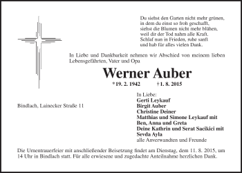 Anzeige von Werner Auber von Nordbayerischer Kurier