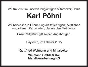 Anzeige von Karl Pöhnl von Nordbayerischer Kurier
