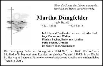 Anzeige von Martha Düngfelder von Nordbayerischer Kurier
