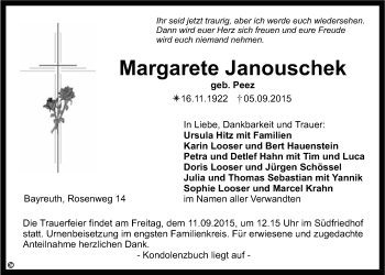 Anzeige von Margarete Janouschek von Nordbayerischer Kurier