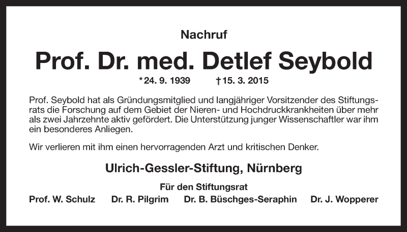  Traueranzeige für Detlef Seybold vom 19.03.2015 aus Nordbayerischer Kurier
