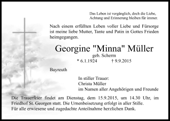 Anzeige von Georgine Müller von Nordbayerischer Kurier