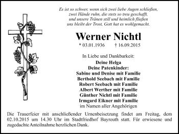 Anzeige von Werner Nichtl von Nordbayerischer Kurier