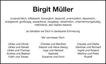 Anzeige von Birgit Müller von Nordbayerischer Kurier