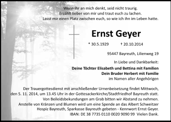 Anzeige von Ernst Geyer von Nordbayerischer Kurier
