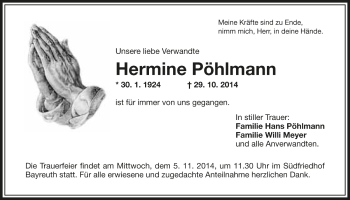 Anzeige von Hermine Pöhlmann von Nordbayerischer Kurier
