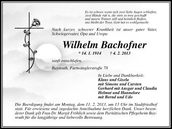 Anzeige von Wilhelm Bachofner von Nordbayerischer Kurier