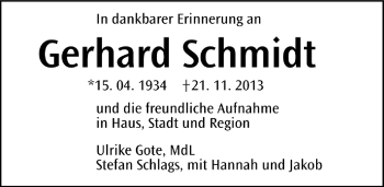 Anzeige von Gerhard Schmidt von Nordbayerischer Kurier