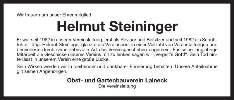  Traueranzeige für Helmut Steininger vom 08.06.2015 aus Nordbayerischer Kurier