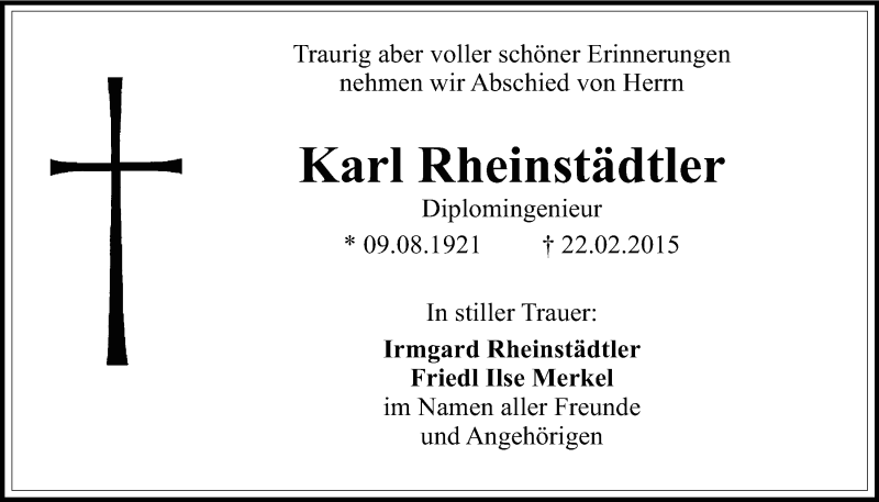  Traueranzeige für Karl Rheinstädtler vom 07.03.2015 aus Nordbayerischer Kurier