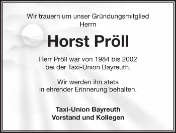 Anzeige von Horst Pröll von Nordbayerischer Kurier
