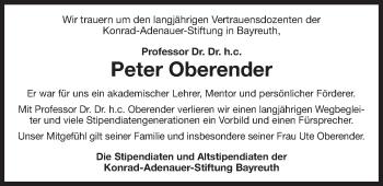 Anzeige von Peter Oberender von Nordbayerischer Kurier