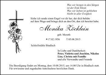 Anzeige von Monika Zöcklein von Nordbayerischer Kurier