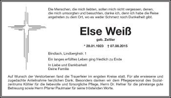 Anzeige von Else Weiß von Nordbayerischer Kurier